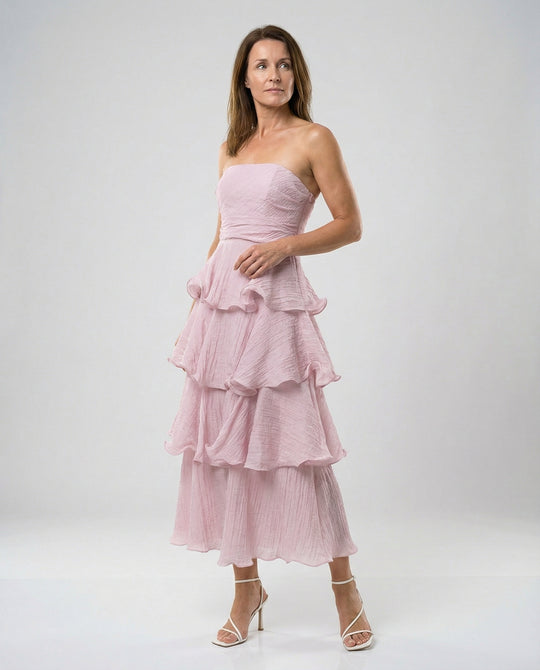 Damen Bandeau Maxikleid mit Volants