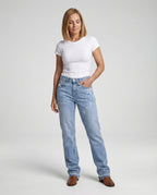 Damen High Waist Jeans mit Fransen Saum