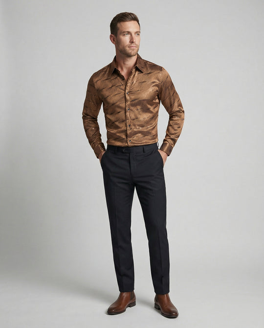 Herren Elegantes Langarmhemd mit modernem Wellenmuster und glänzender Oberfläche R&B