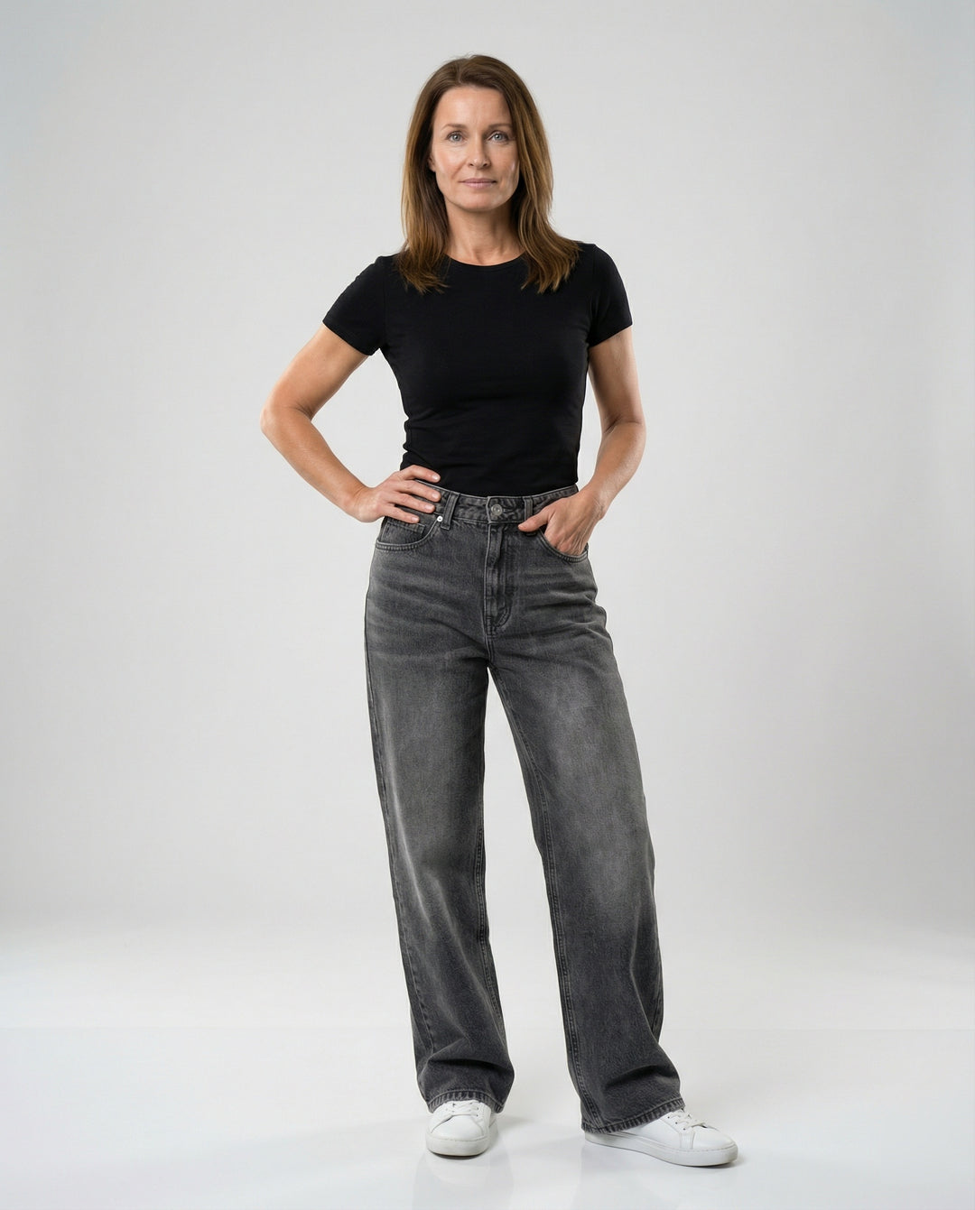 Damen Jeans weit High Waist Used