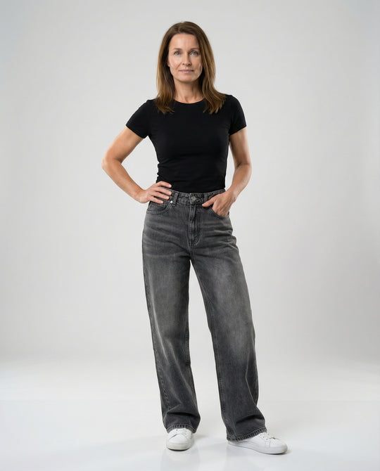 Damen Jeans weit High Waist Used
