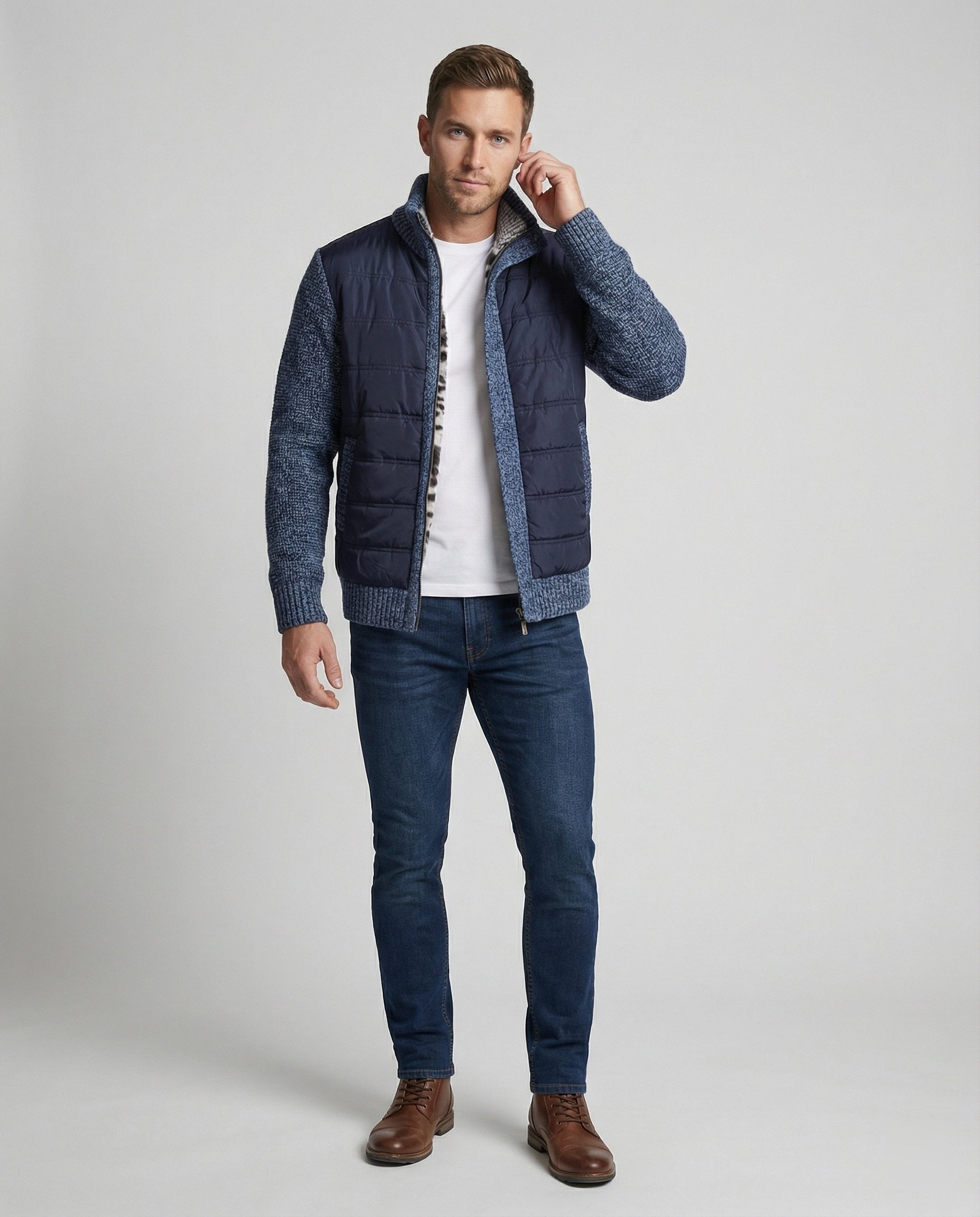 Herren Hybridjacke mit Kunstleder-Elementen