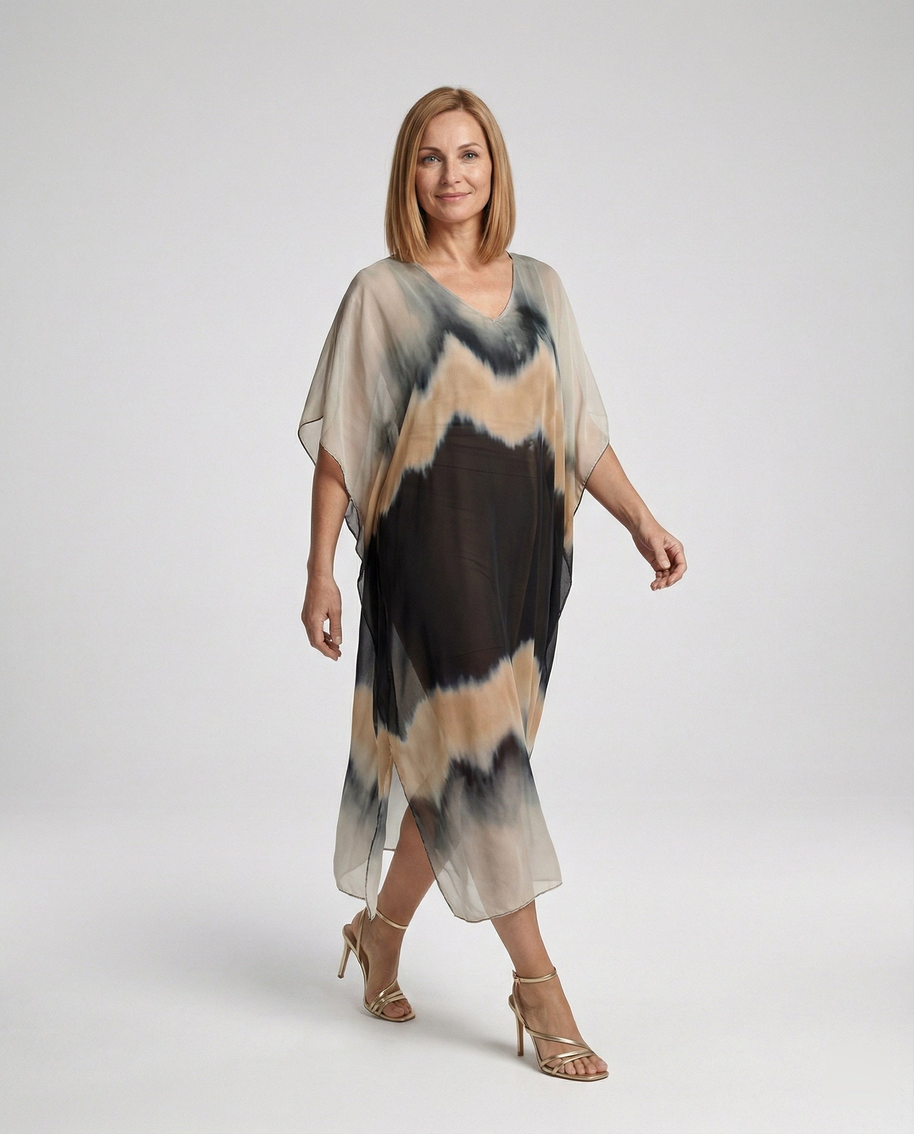 Damen Kaftan Kleid Chiffon V-Ausschnitt