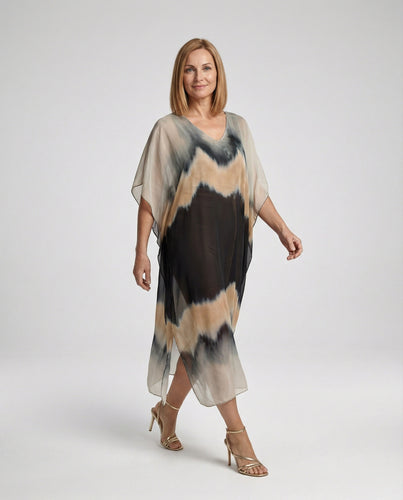 Damen Kaftan Kleid Chiffon V-Ausschnitt