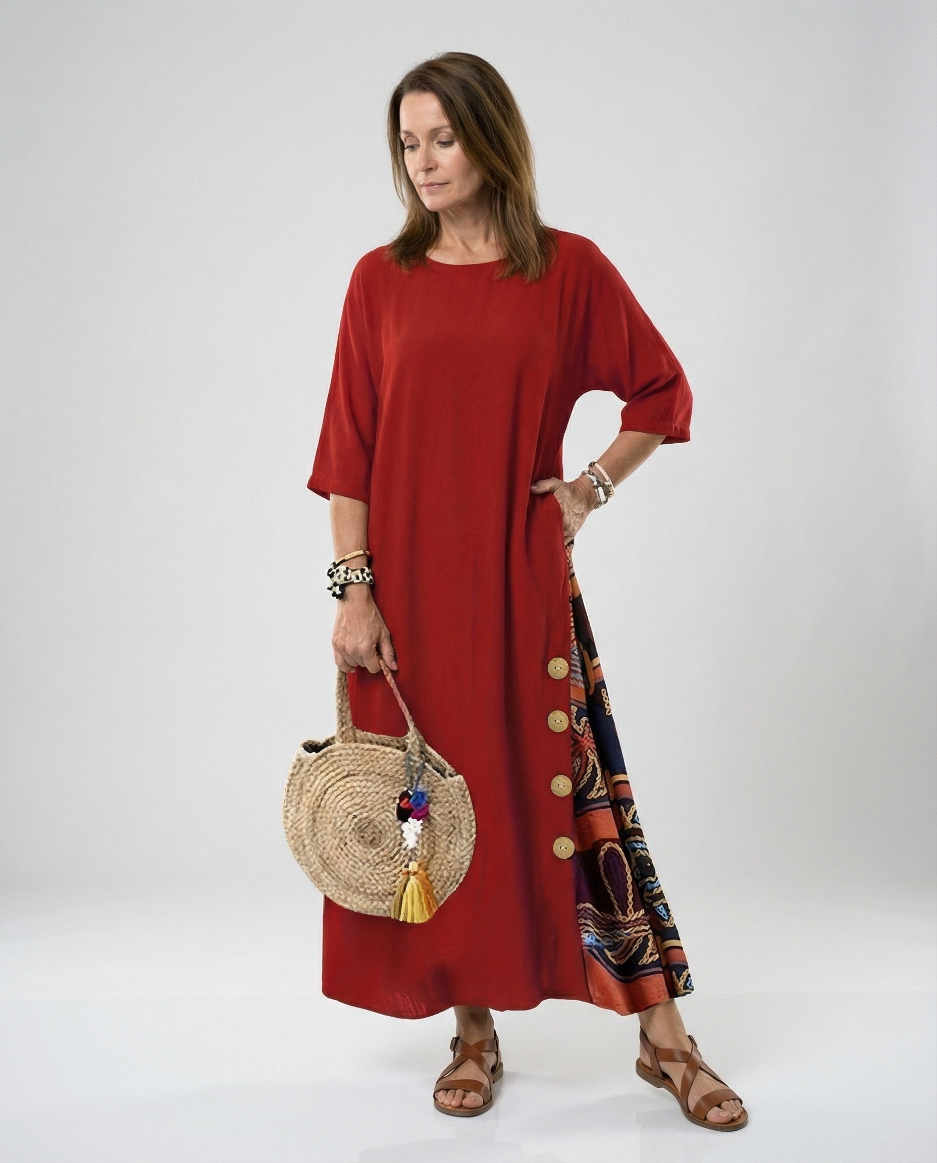 Damen Maxikleid Print asymmetrisch