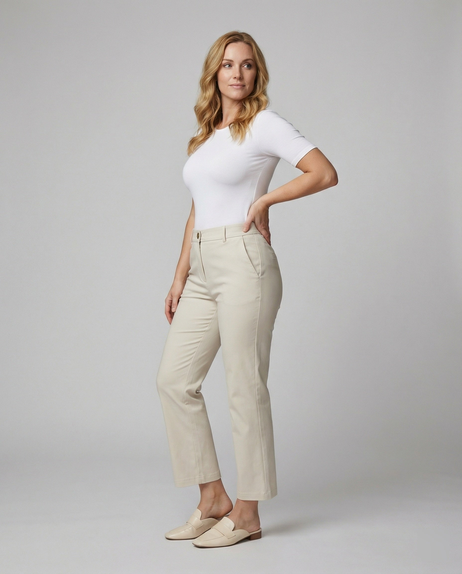 Damen Weite Stoffhose High Waist elegant geschnitten