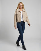 Damen Wolljacke mit Kunstfellkragen