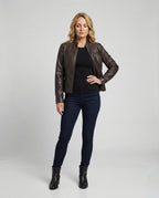 Damen Lederjacke Schwarz mit Nieten