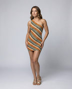 Damen asymmetrisches Minikleid mit modernem Wellenmuster