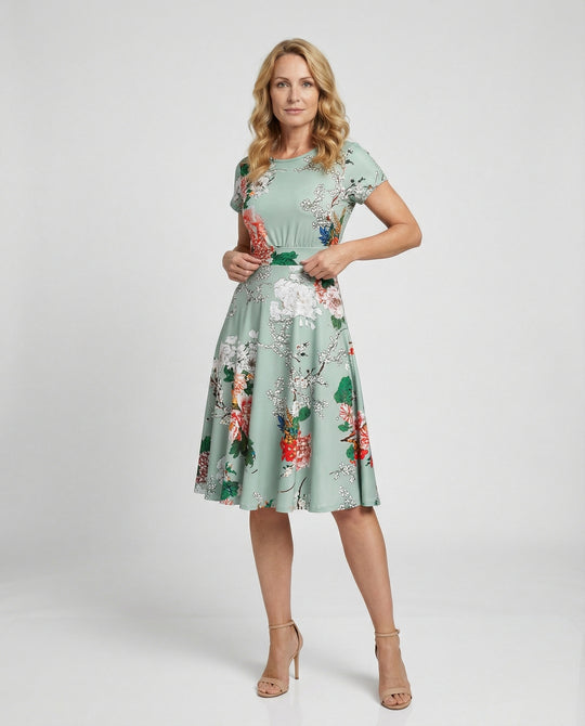Damen Blumenkleid Midikleid Floral