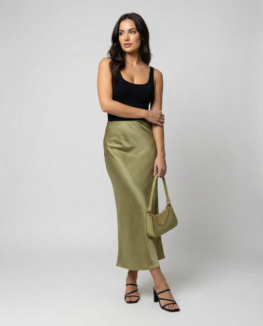 Damen Longskirt aus glattem Satin von R&B