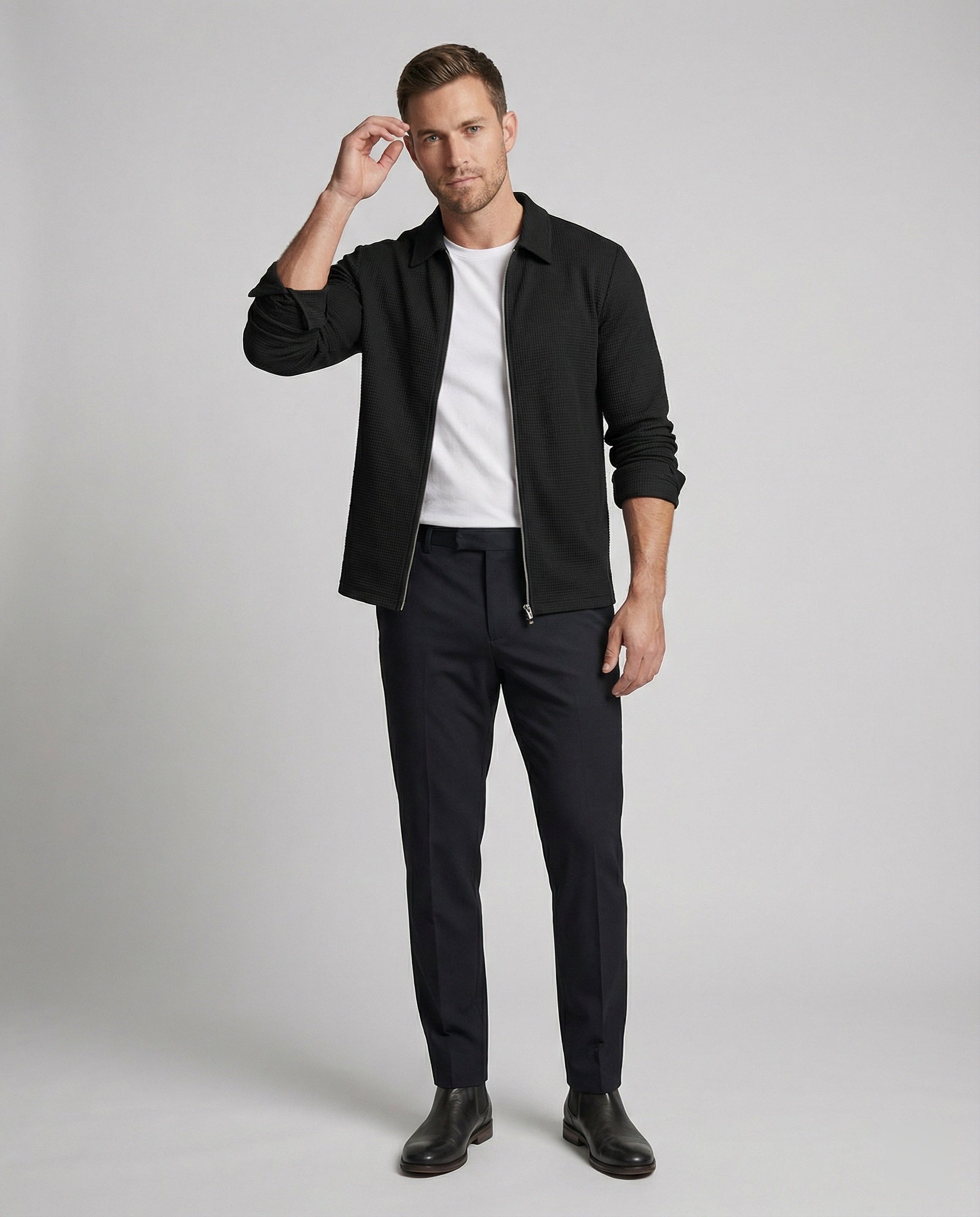 Herren Eleganter Langarmshirt mit strukturierter Oberflächenbeschaffenheit und hochwertigem Reißverschluss R&B