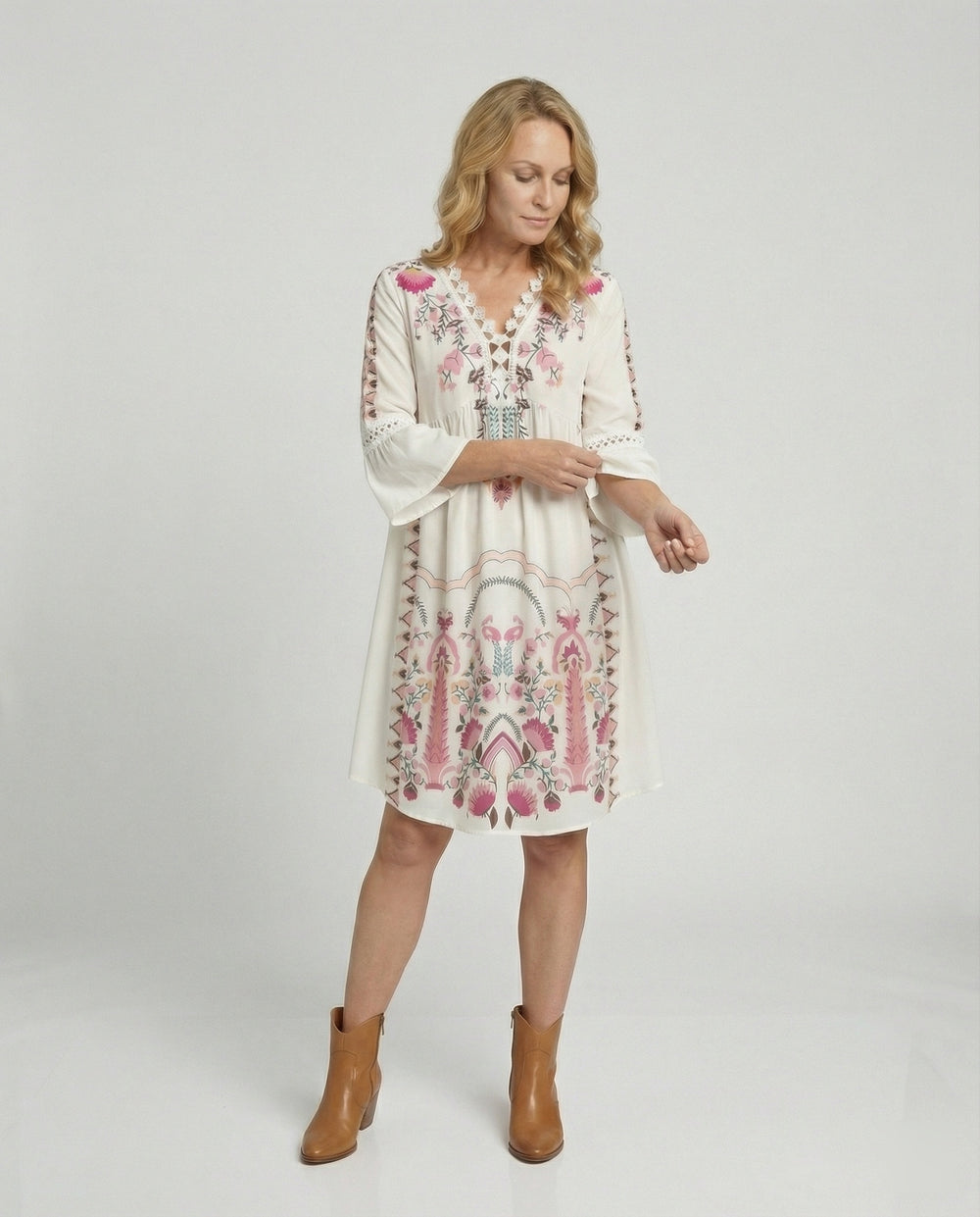 Boho Blumenkleid Damen A-Linie