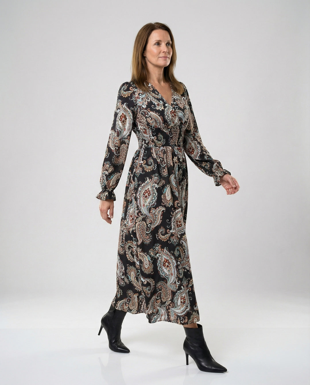 Damen Maxikleid Paisley mit Beinschlitz