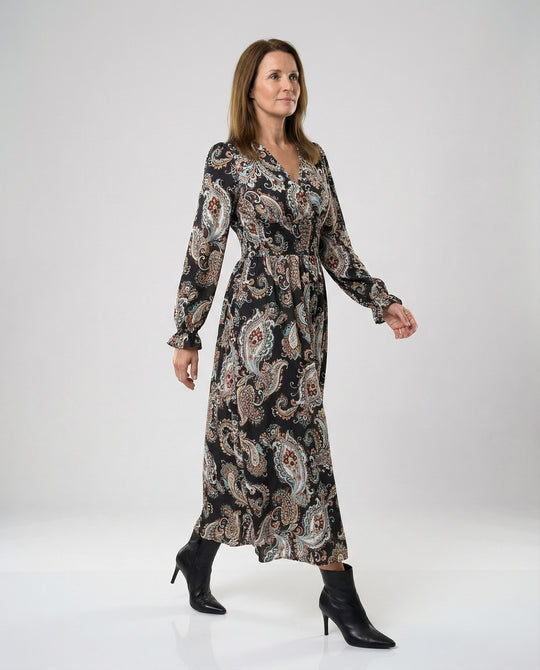 Damen Maxikleid Paisley mit Beinschlitz