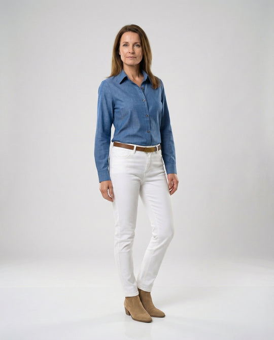 Zweifarbige Hemdbluse Jeansoptik Damen