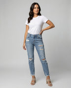 Damen Slim Fit Jeans mit Destroyed Details im Used-Look | R&B