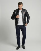 Herren Bomberjacke Kunstleder Pilotenstil