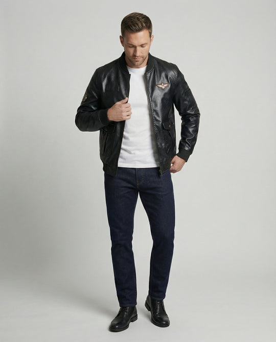 Herren Bomberjacke Kunstleder Pilotenstil