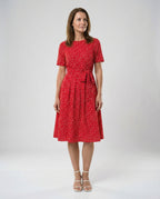 Damen Midi-Kleid mit Taillengürtel und Punkten