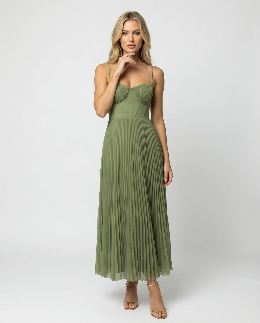 R&B | Midi Ärmellos Kleid Mit Gefälteltem Tüll-Bustier