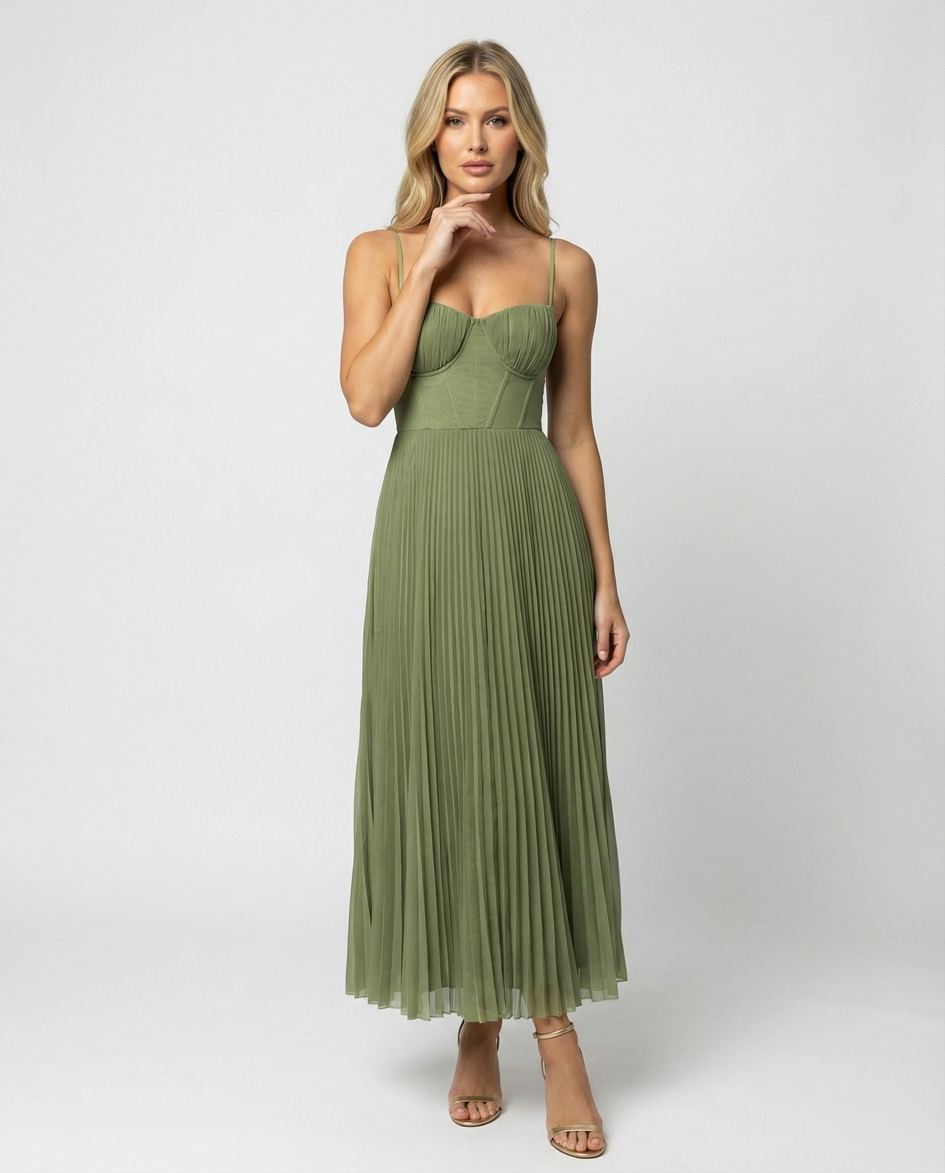 R&B | Midi Ärmellos Kleid Mit Gefälteltem Tüll-Bustier