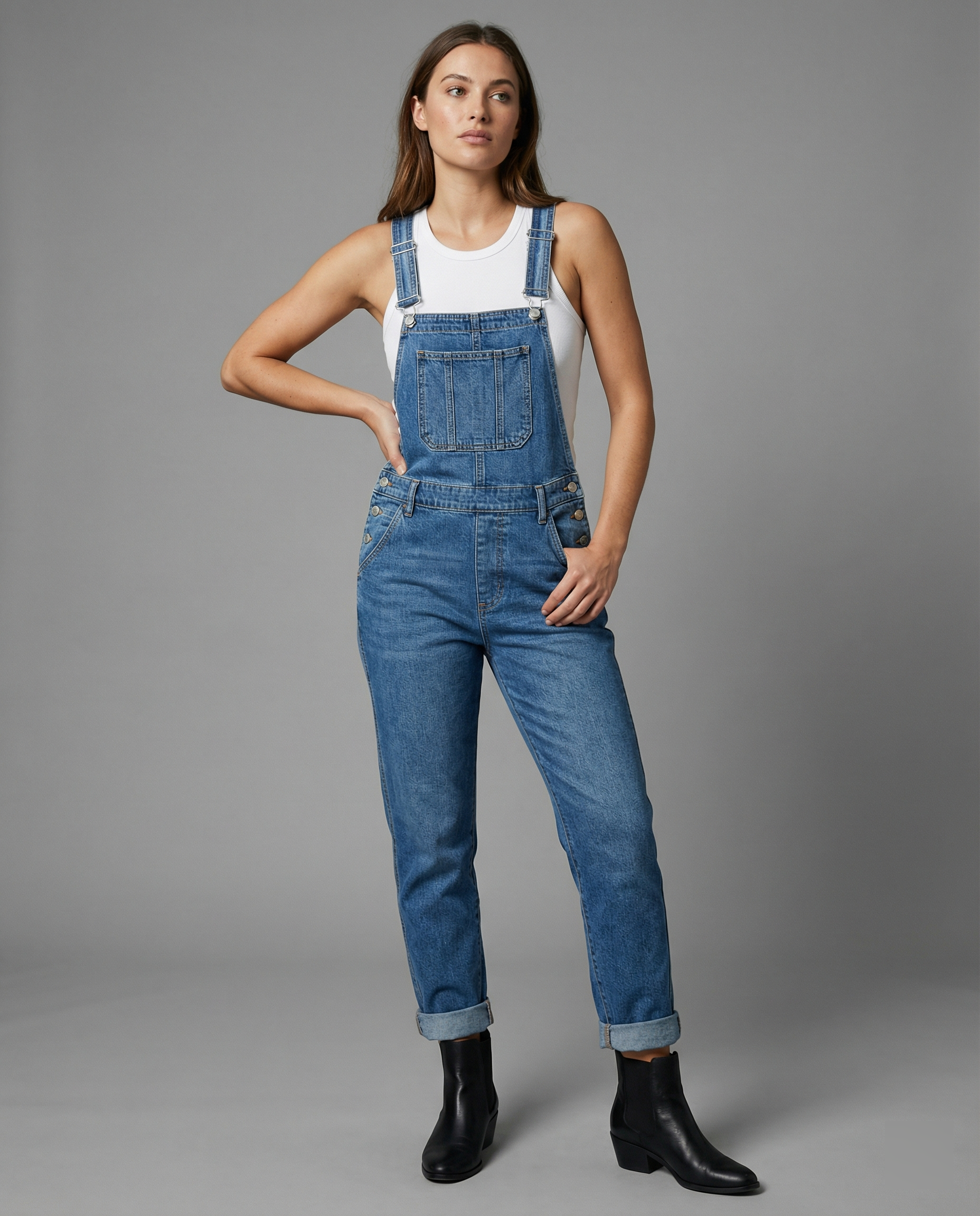 Damen Jeans Latzhose Oversized mit tiefen Taschen