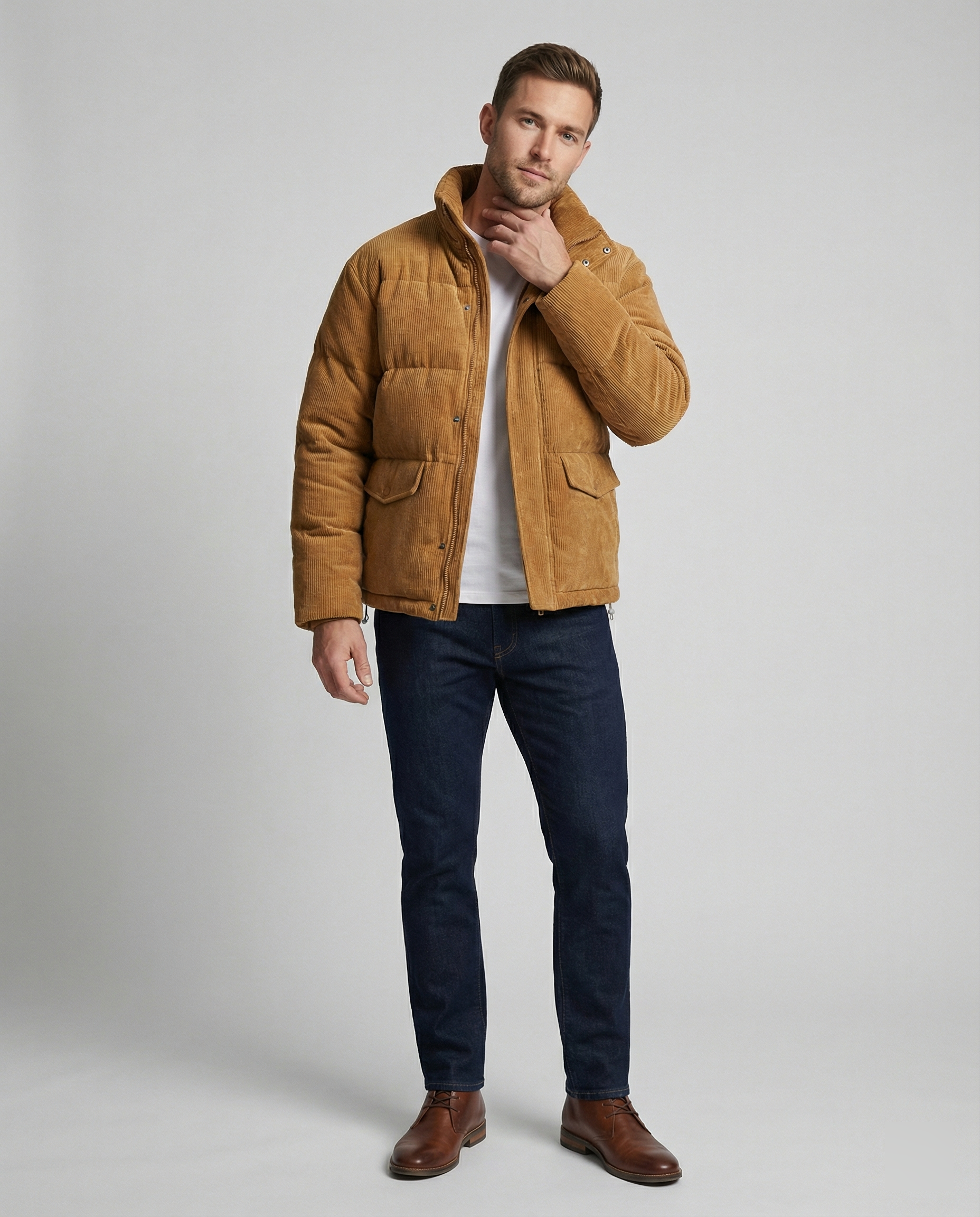 R&B | Trendige Winter-Cord-Steppjacke für Männer