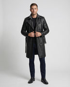 R&B | Doppelreihiger Leder-Trenchcoat Herren