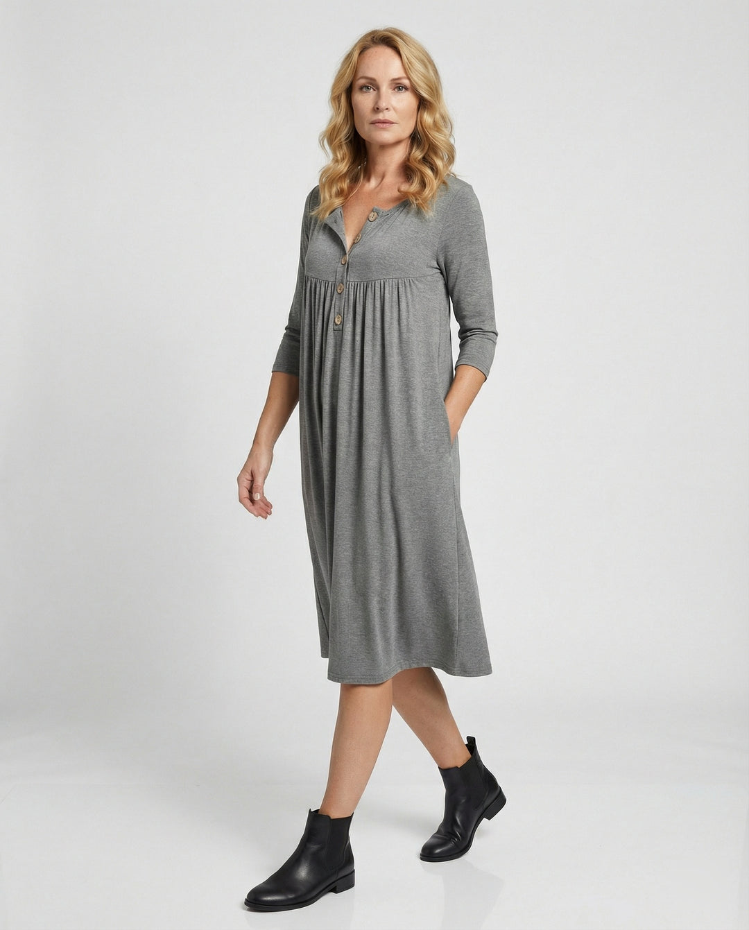 Damen Midikleid Empire V-Ausschnitt