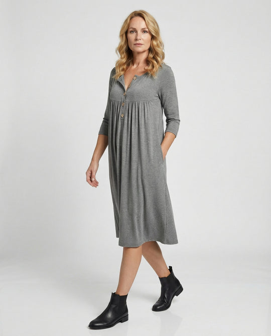 Damen Midikleid Empire V-Ausschnitt