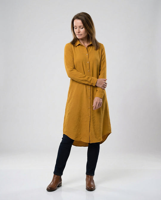 Damen Tunika Kleid lang mit Knopfleiste
