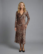 Damen Midikleid Satin Leopard Print