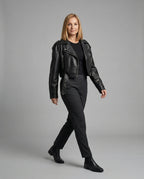 Damen Lederjacke Schwarz mit Gürtel