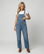 Damen Jeans Latzhose mit weitem Bein und urbanem Design