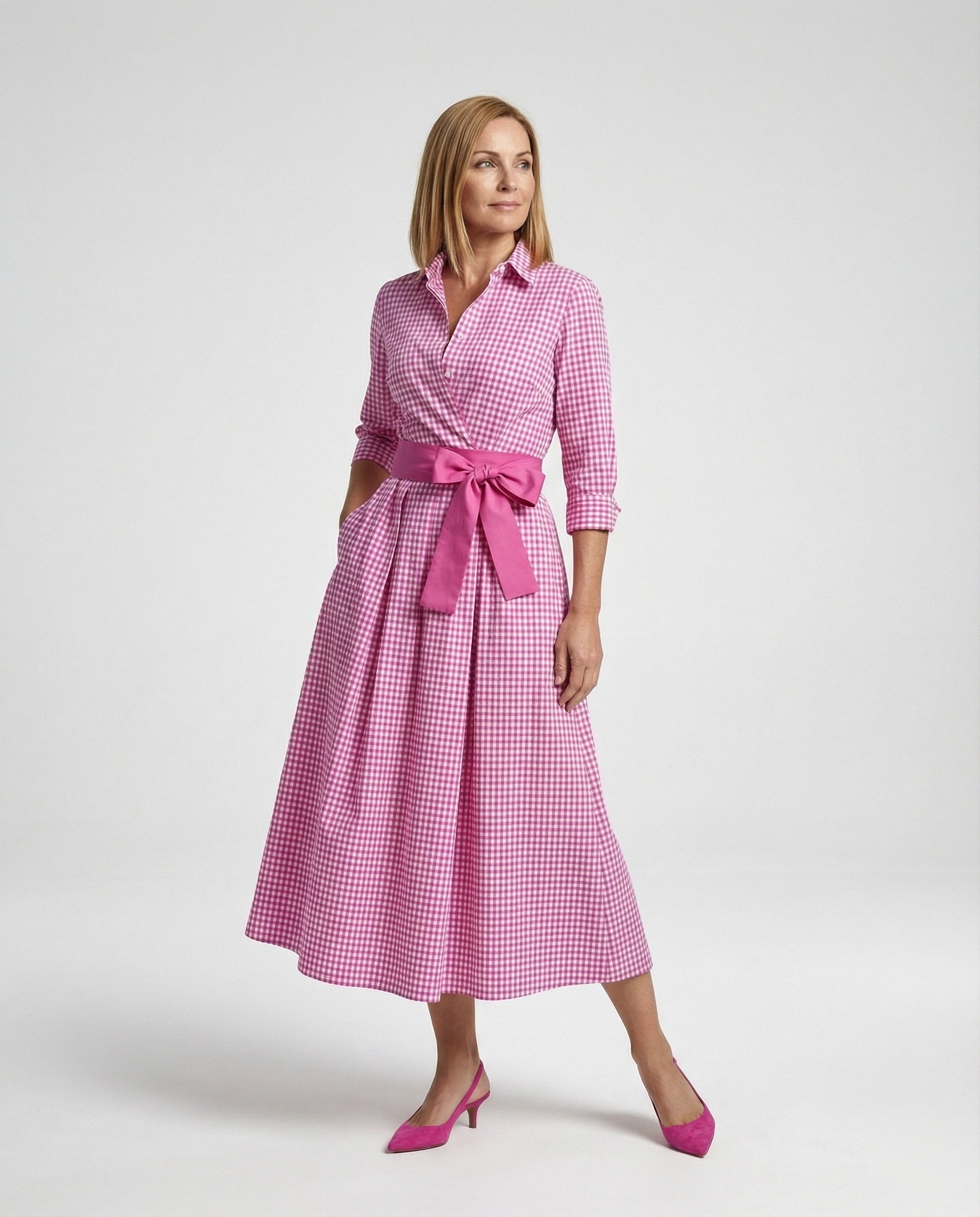 Damen Wickelkleid Midi Hemdlook