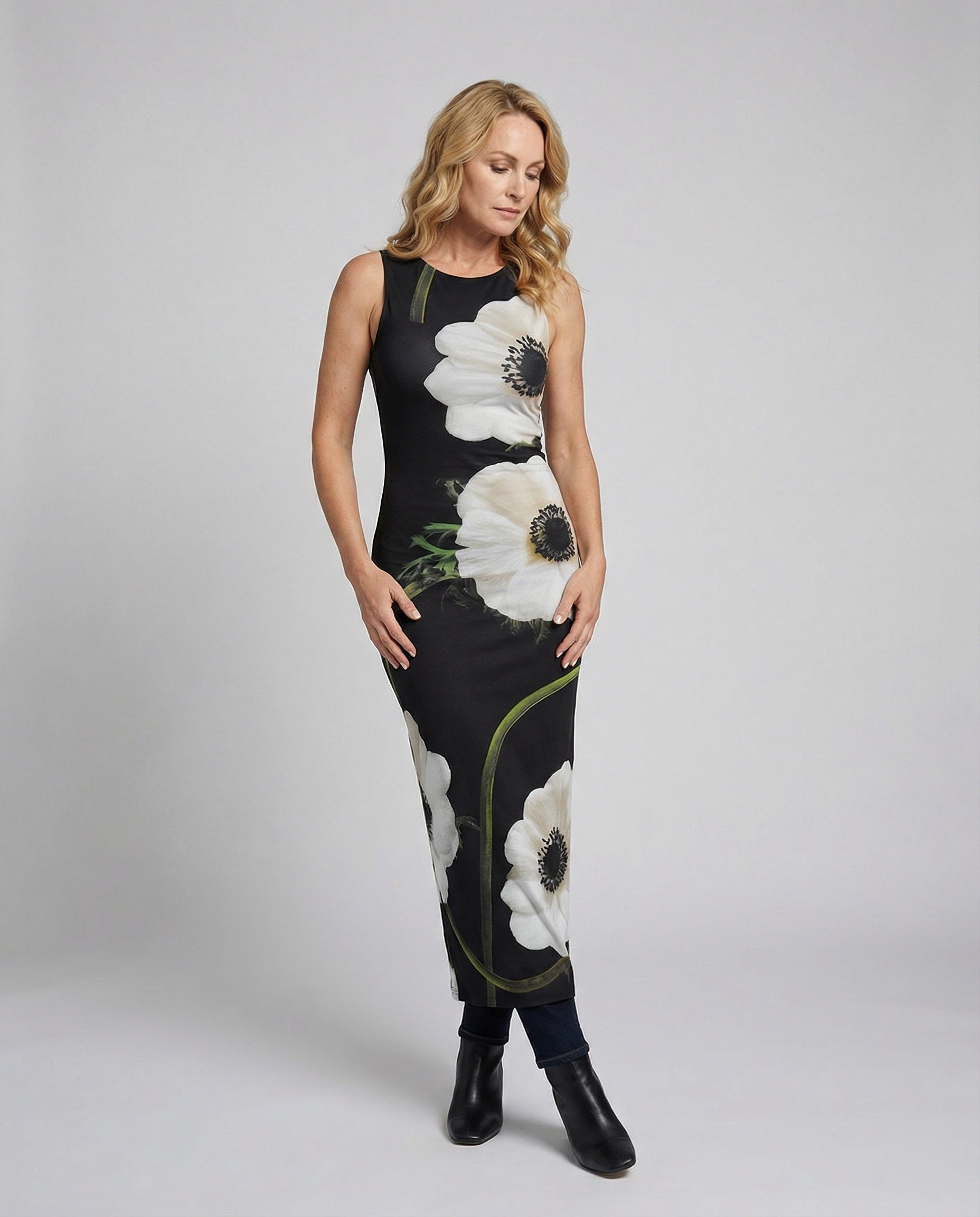 Blumenkleid Maxikleid Damen Figurbetont
