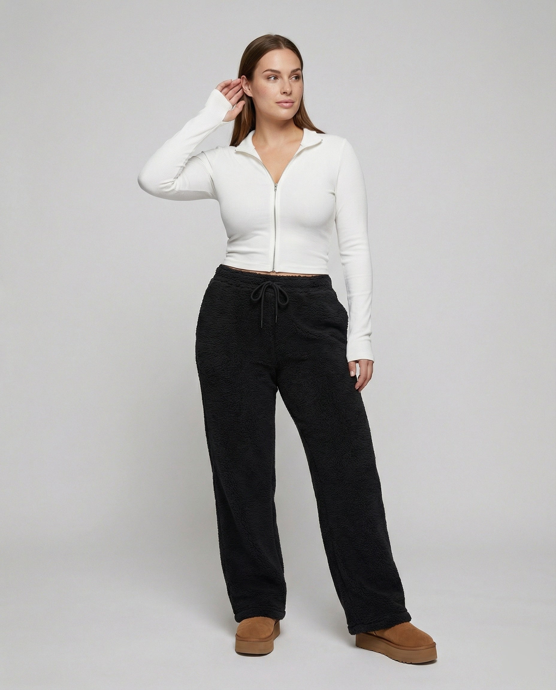 Damen kuschelige Fleece-Hose mit weitem Schnitt