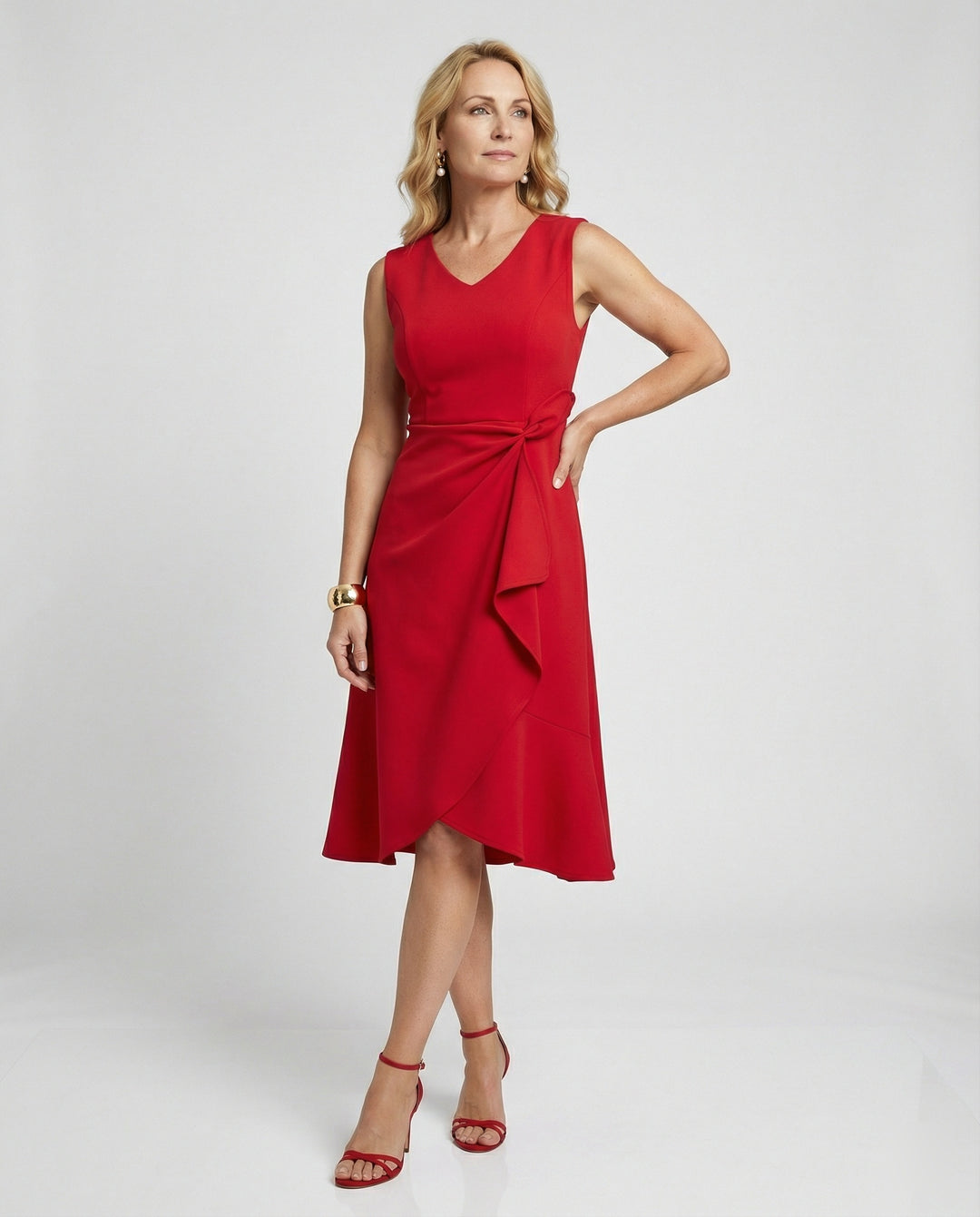 Damen Cocktailkleid Midi mit Wickeloptik
