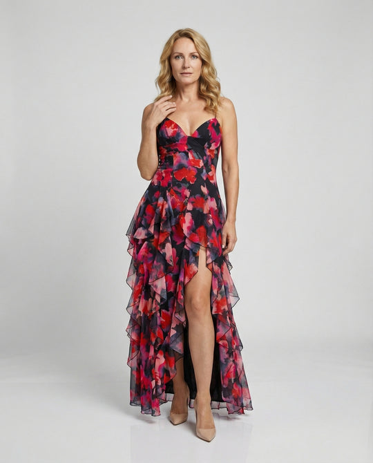 Damen Blumenkleid Maxikleid Chiffon