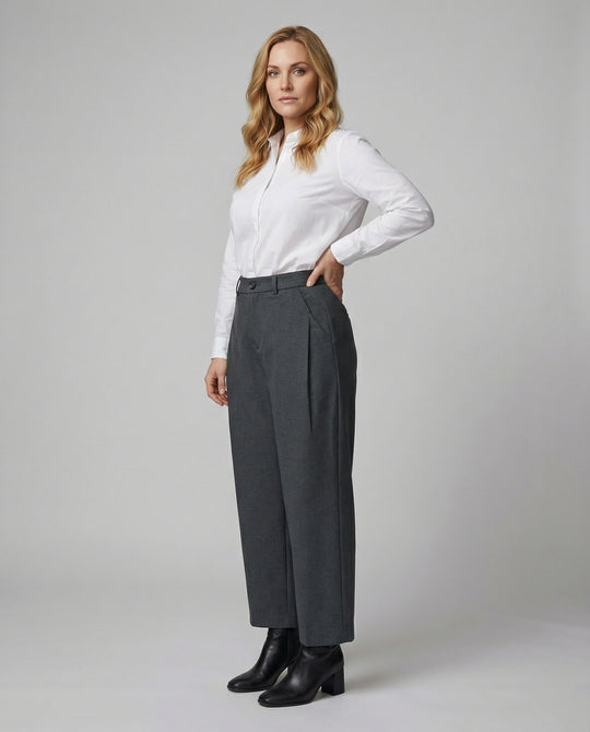 Damen Weite Anzughose High Waist mit eleganten Falten