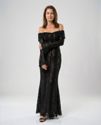 Langarm Abendkleid mit Off-Shoulder Spitze