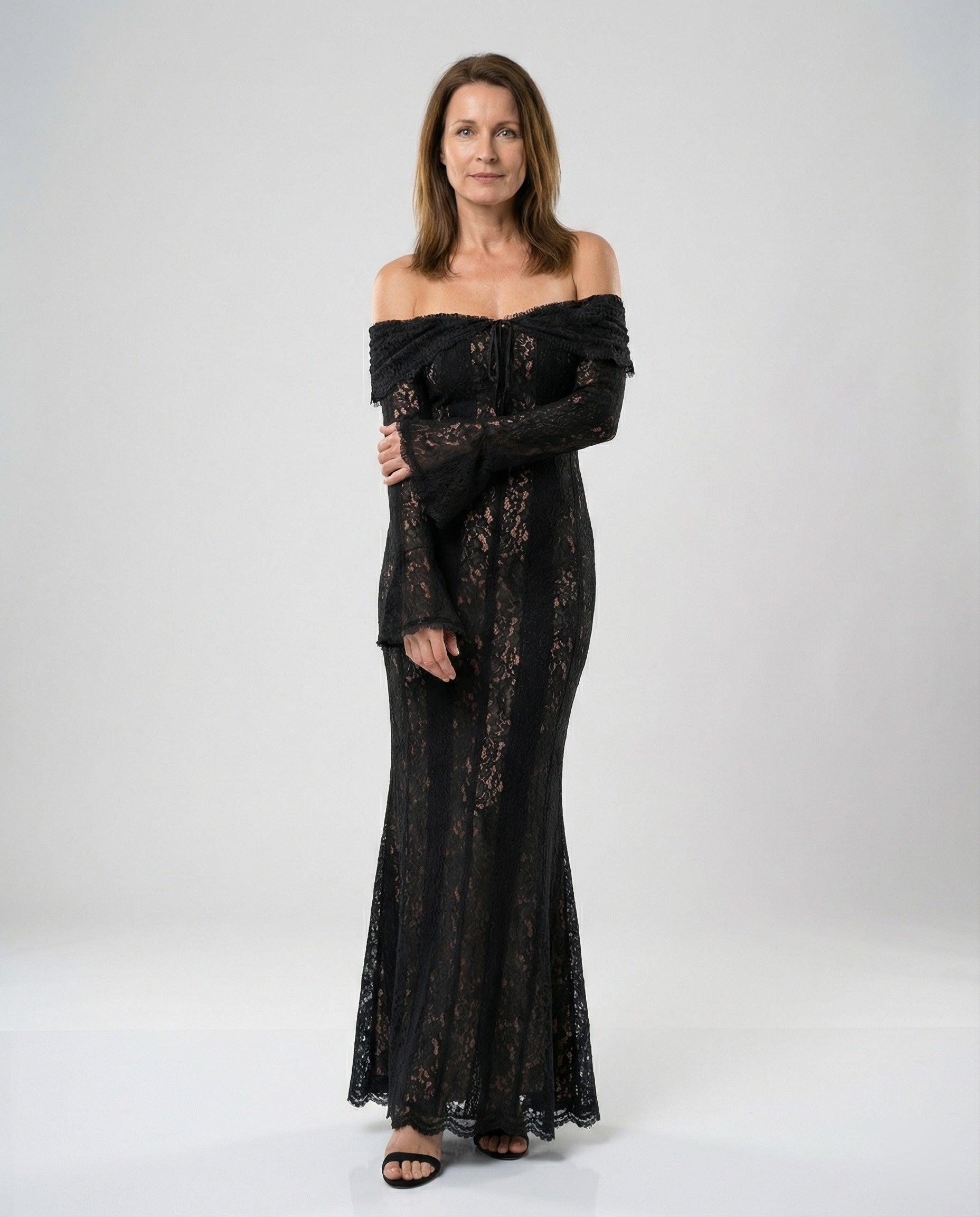 Langarm Abendkleid mit Off-Shoulder Spitze