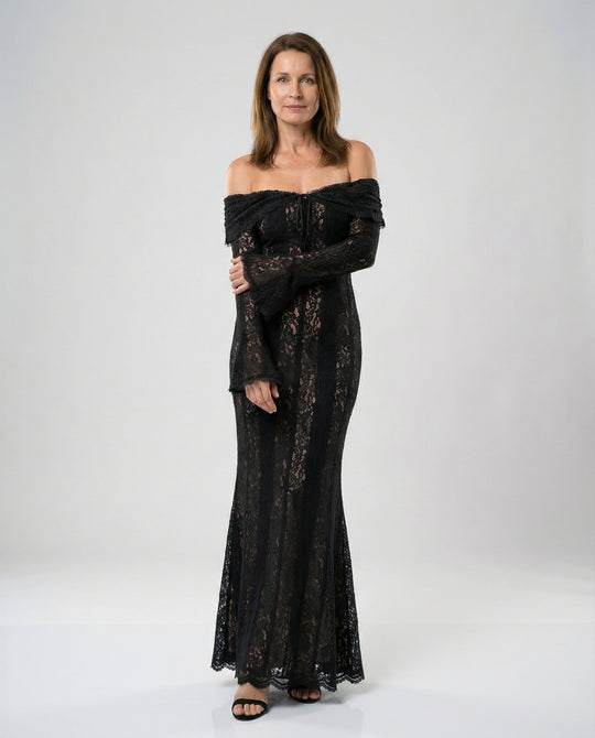 Langarm Abendkleid mit Off-Shoulder Spitze