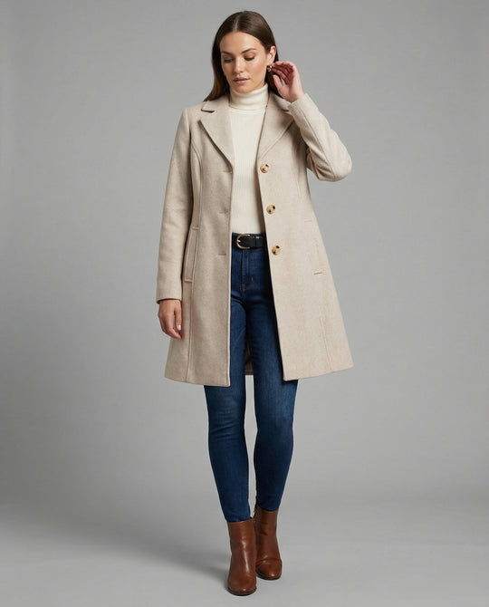 Damen eleganter Langblazer mit modernem Kragen und tailliertem Schnitt R&B