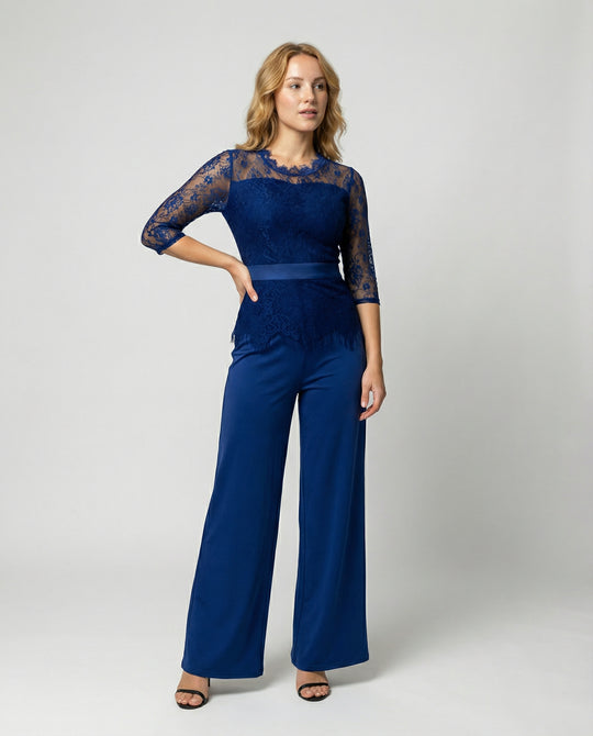 Eleganter Damen Jumpsuit mit Spitzenärmeln und Weitem Bein | R&B