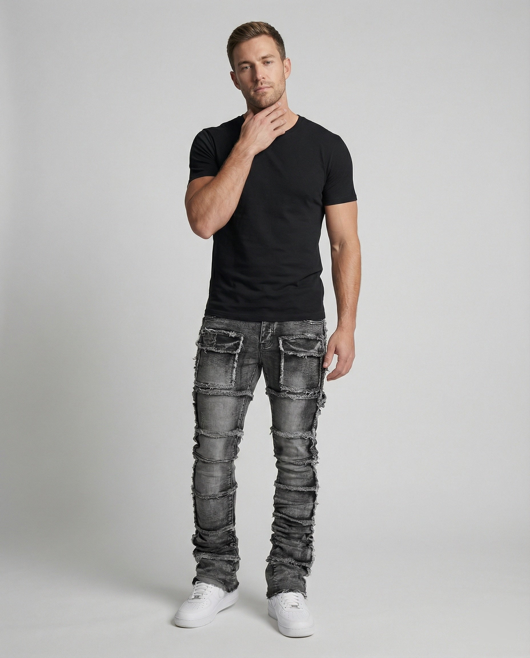 Herren Slim Fit Jeans mit Cargotaschen