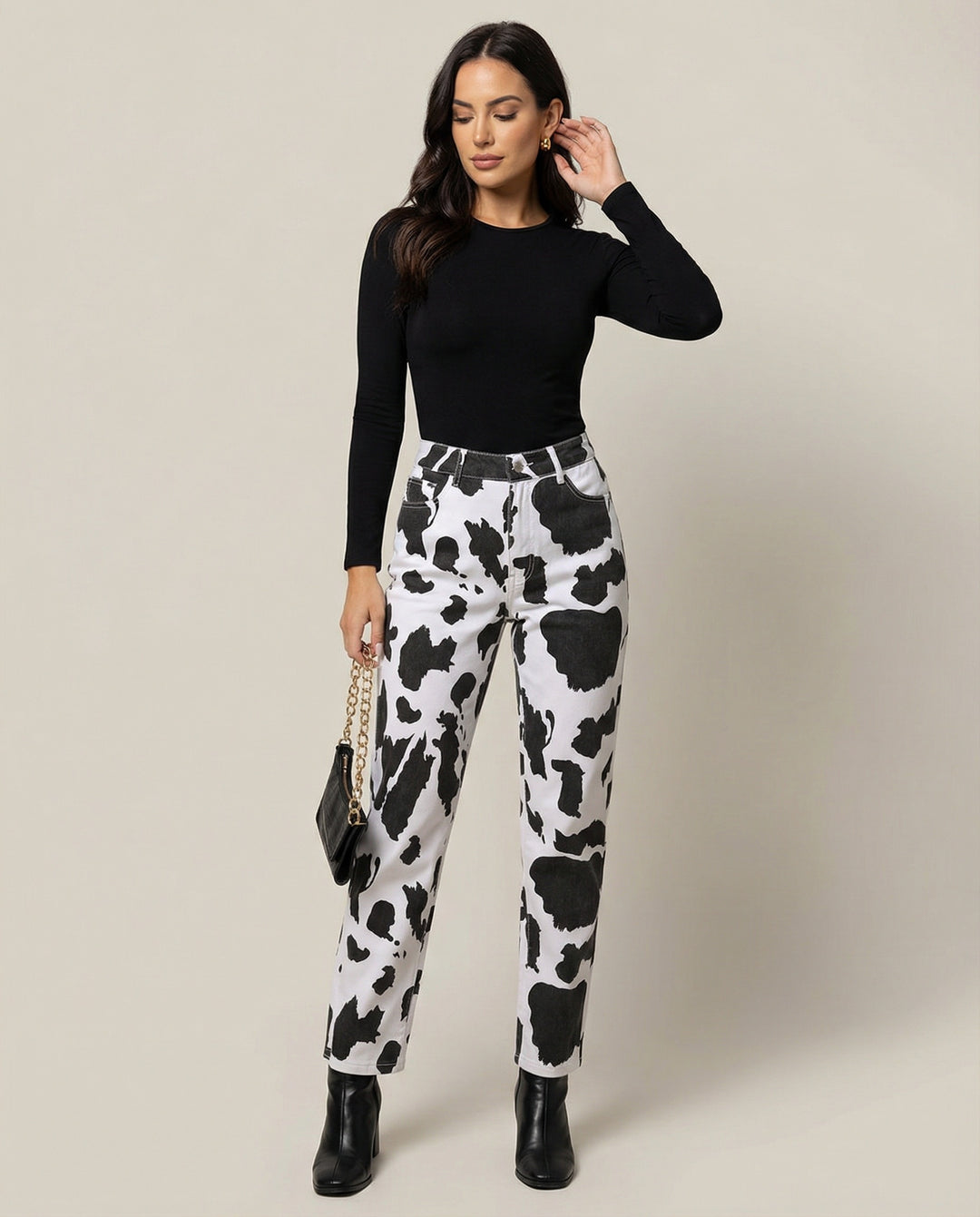 Damen Trendige Jeans im einzigartigen Kuhmuster R&B