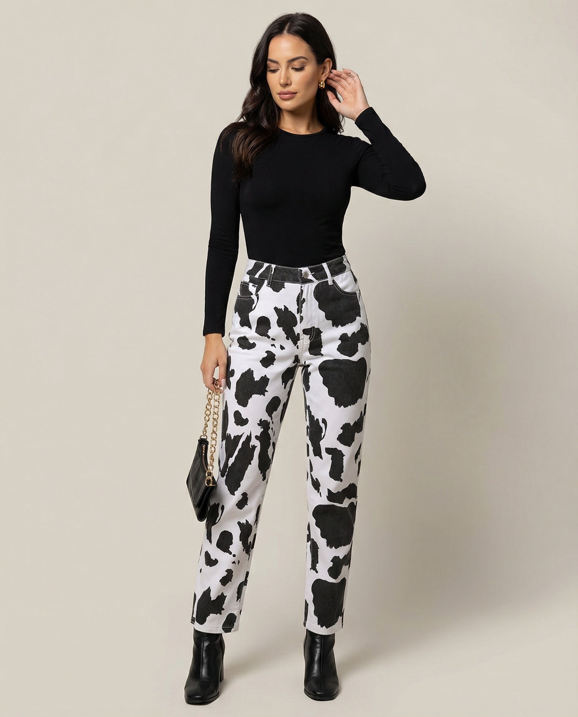 Damen Trendige Jeans im einzigartigen Kuhmuster R&B