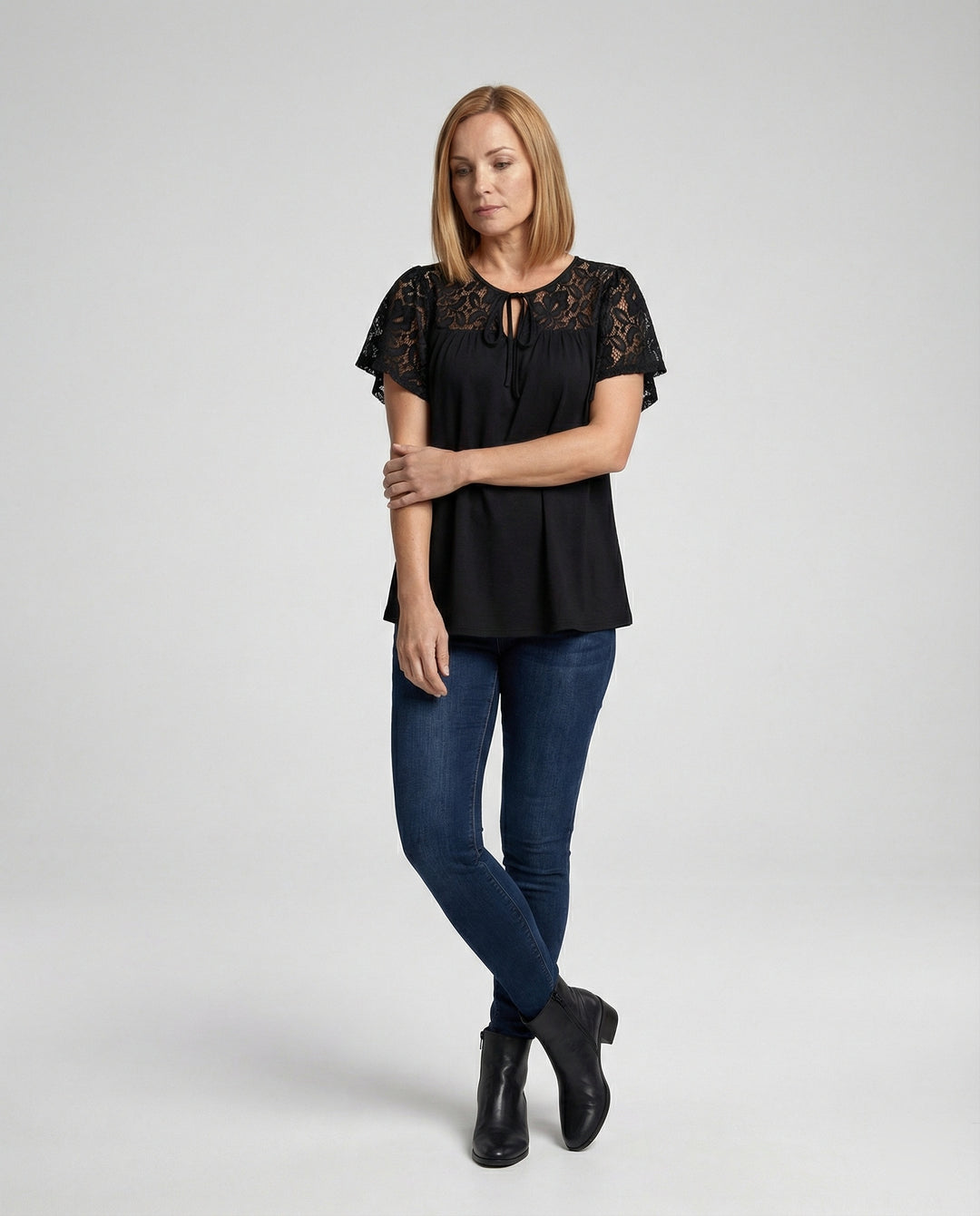 Damen Blusentop Spitze Tunika A-Linie
